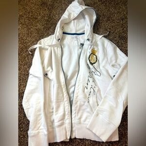 Ralph Lauren Jeans Co. Jacket Logo Crest Signature White Zip Front - L